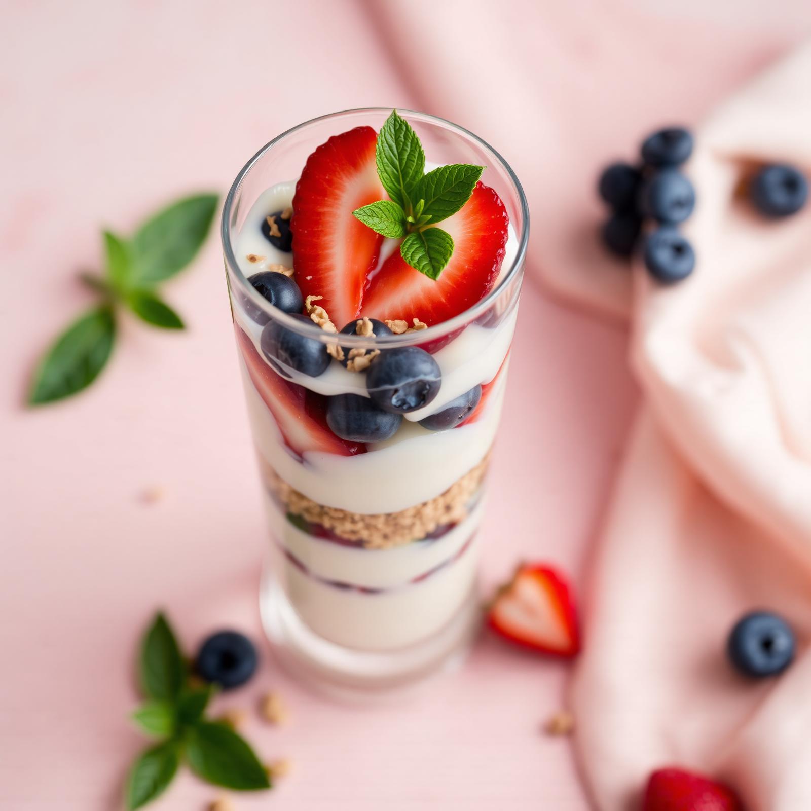 Fruity parfait with strawberries and granola
